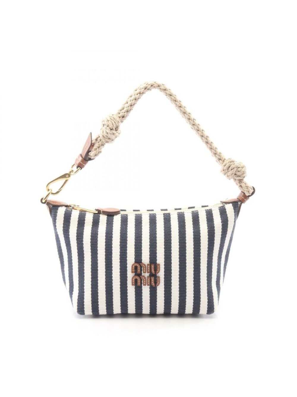 Miu Miu Handbag Cannette' Righe Stripe White Navy Brown Canvas Leather Spirit